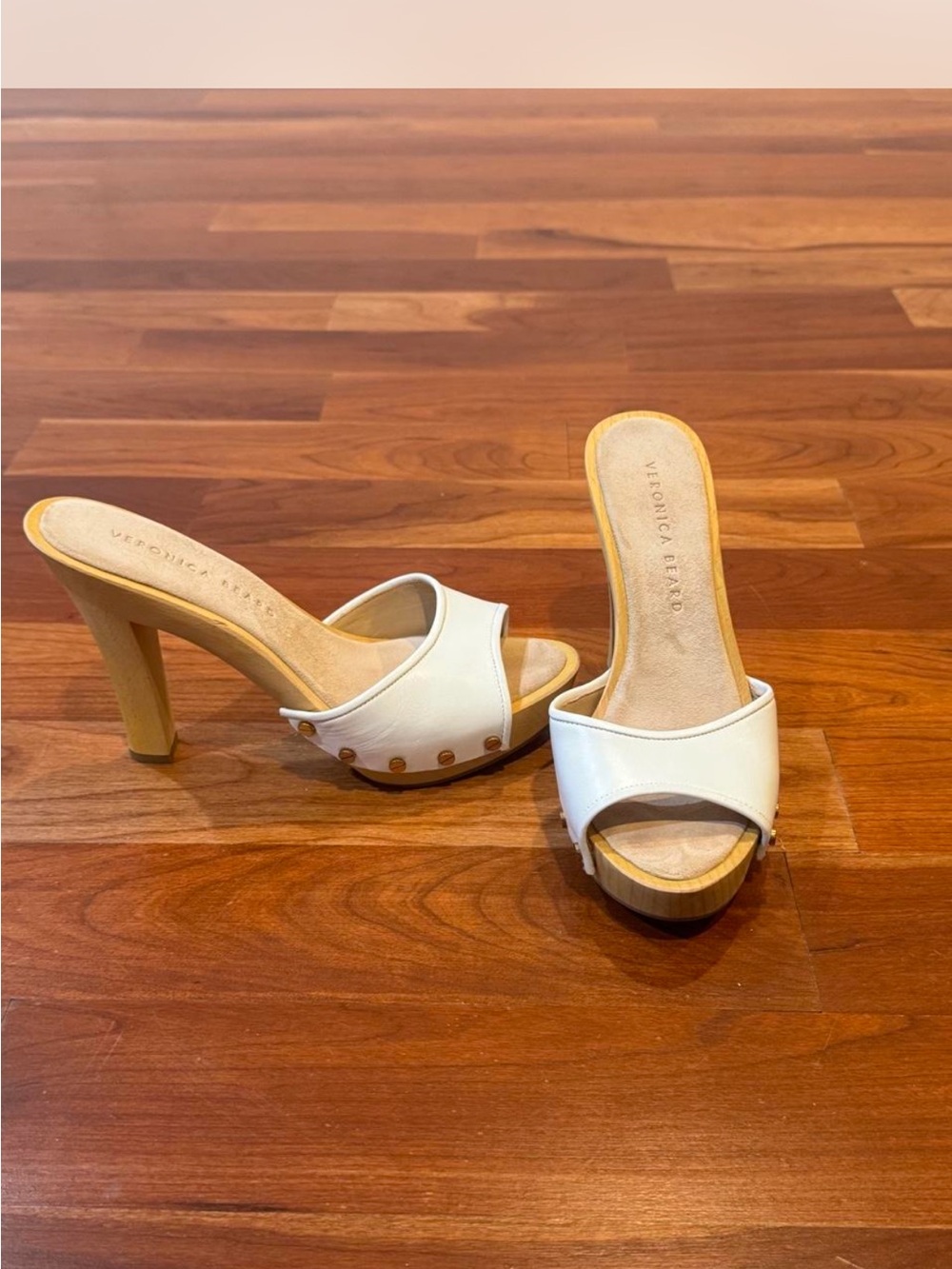 Veronica Beard Cream Leather Slide Mules